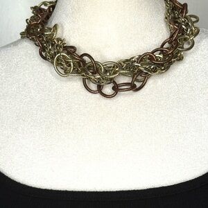 Chico’s Statement Necklace – Multi-Tone Chunky Chain Collar – Gold & Bronze Tone